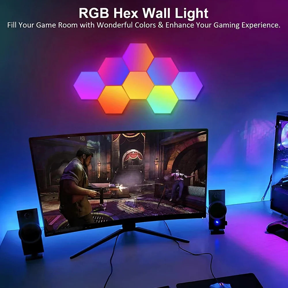 RGB Hexagon Wall Lights (10 Pack) – Smart LED Colour Changing Panels with Music Sync