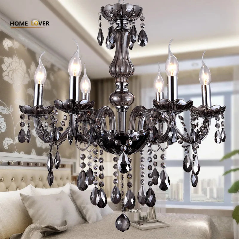 Modern K9 crystal chandeliers ceiling lights Black gray lustre crystal Living dinning room light ceiling indoor home furniture