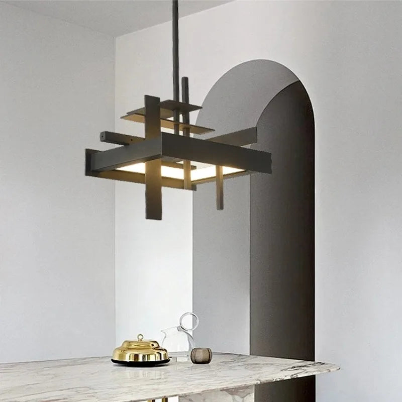 Modern Geometric Chandelier – Minimalist LED Pendant Light for Dining Room