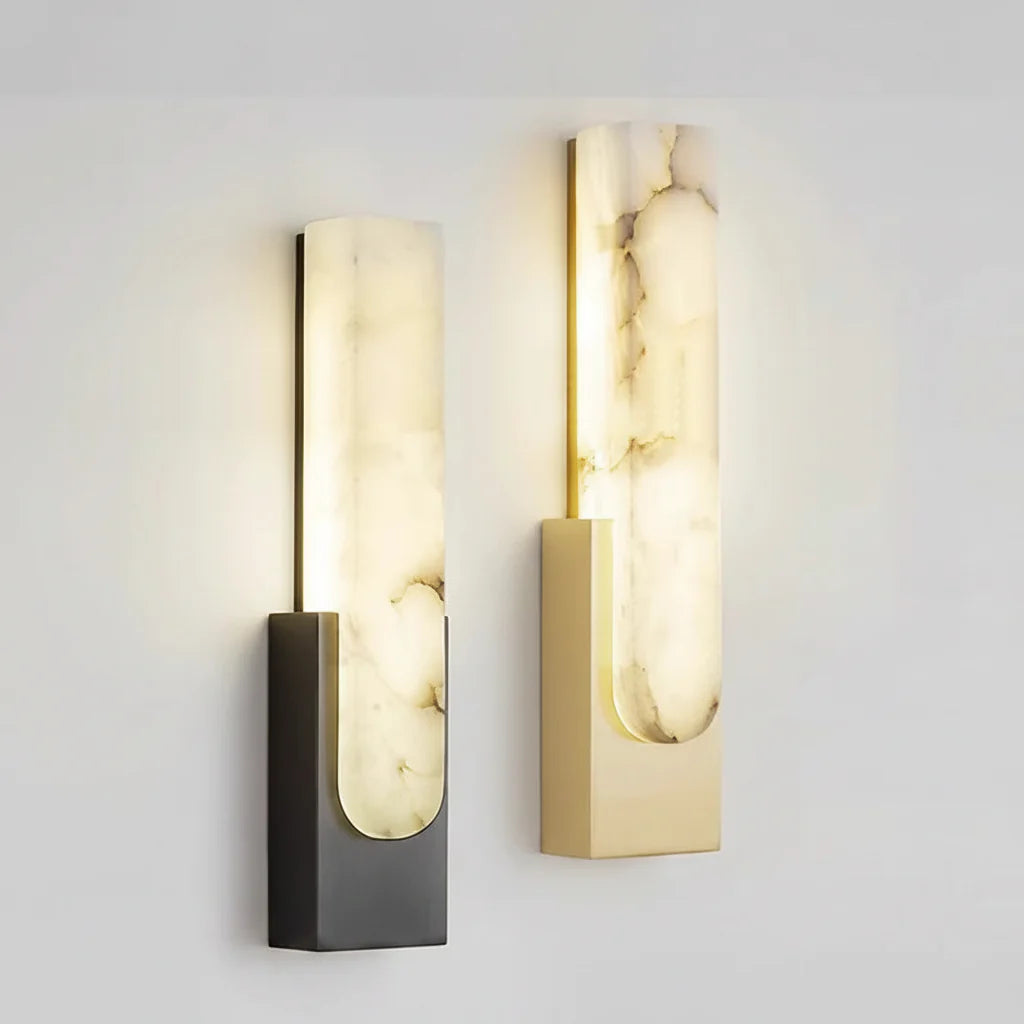 Modern Marble Effect LED Wall Light – Art Deco Vertical Sconce (Black/Gold)