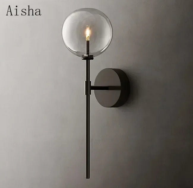 Nordic Ball Glass Wall Sconce American Retro Living Room Bedroom Wall Lamp for Home Aisle Kitchen Stairs Wall Decoration Light