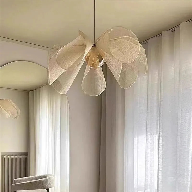 Wabi Sabi Flower Pendant Light – Nordic Fabric Petal Hanging Lamp
