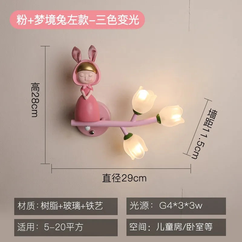 Children's Room Bedside Wall Lamp Girls' Bedroom Eye Protection Wall Light Energy-saving Modern Creative Cartoon Background Lamp