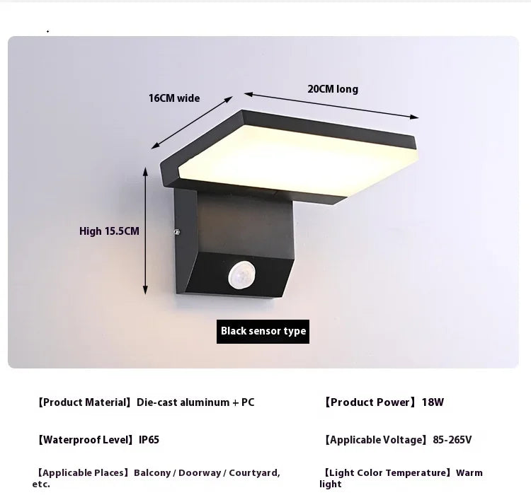 18W Motion Sensor Rotatable Outdoor Wall Lamp Waterproof Garden Courtyard Balcony Corridor Porch Light Villa Hotel Night Light