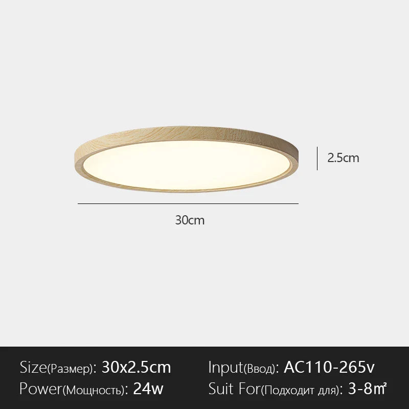 Modern LED Ceiling Light Circular Ultrathin Wood Grain Walnut Decorative Light Bedroom Dining Room Living Room Indoor Home Light