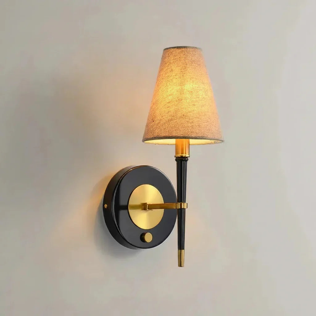 Modern Black & Gold Wall Lamp with Fabric Shade