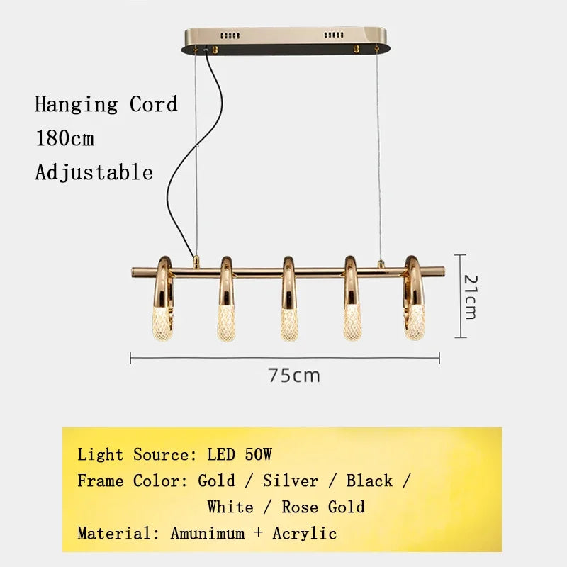 Nordic Designer Gold Ring LED Pendant Chandeliers House Decor Lighting Fixture Living Room Ceiling Hanging Lamp Circle Lustre