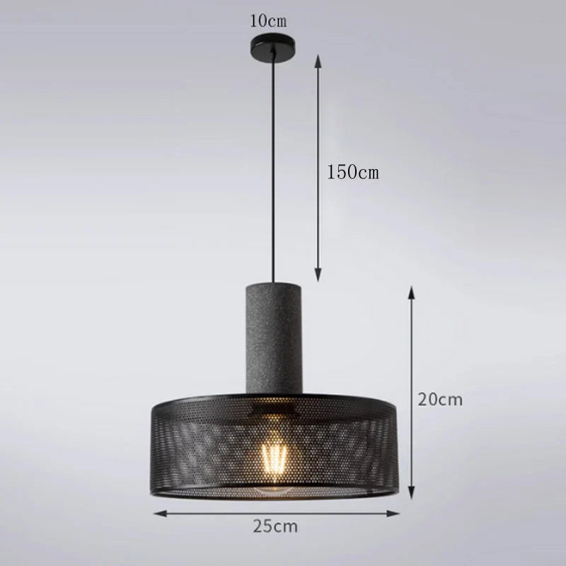 Industrial Mesh Pendant Light – Cement & Metal Hanging Ceiling Lamp
