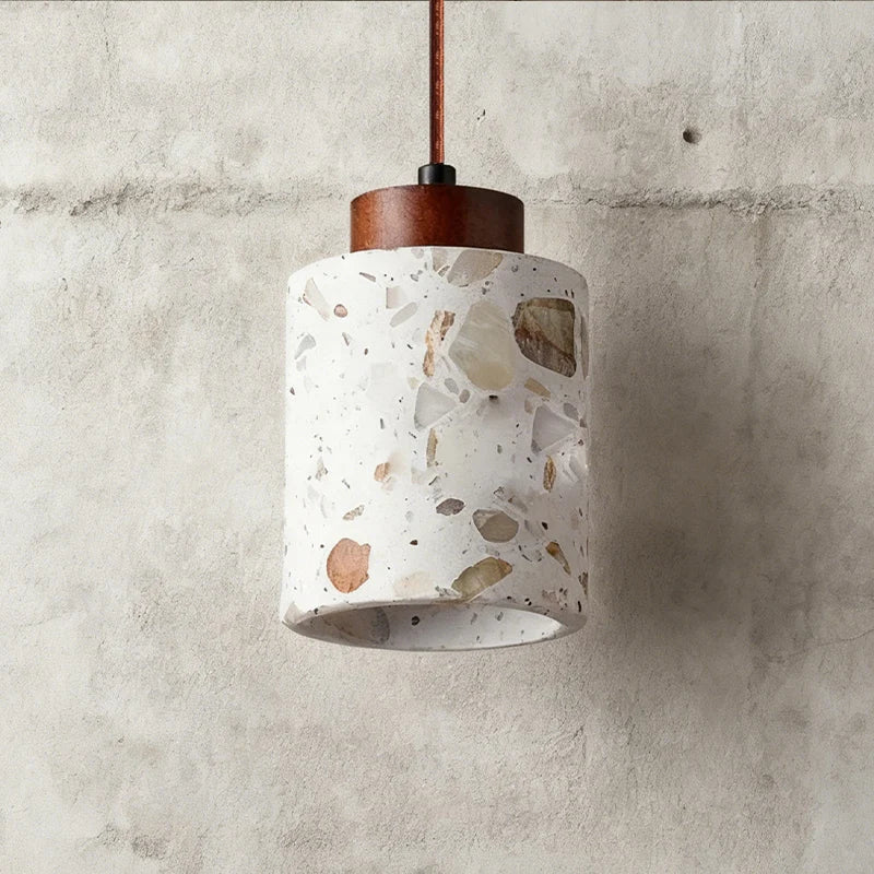 Translucent stone antique small pendant lamp Zen style bedroom bedside table dining room bar counter terrazzo Japanese walnut wo