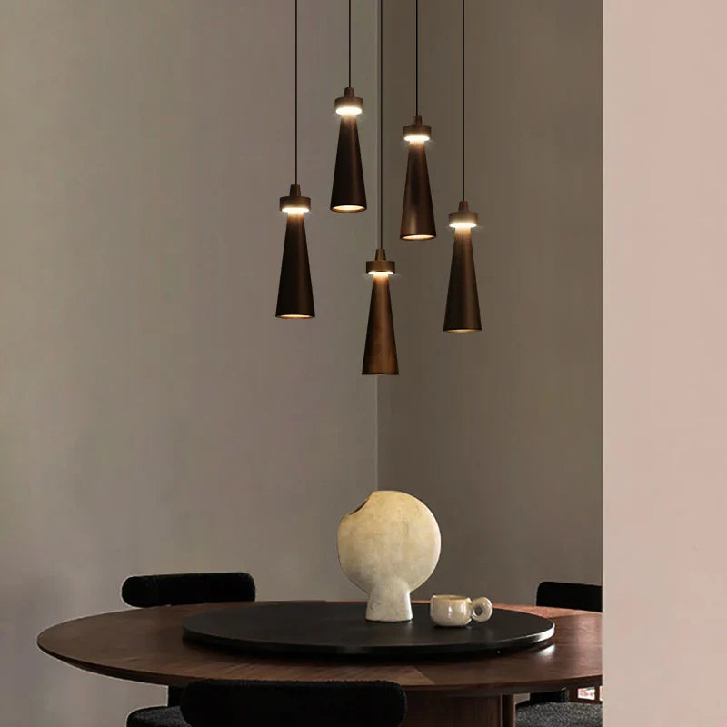 Ash Wood Pendant Light – Modern Trumpet LED Hanging Lamp