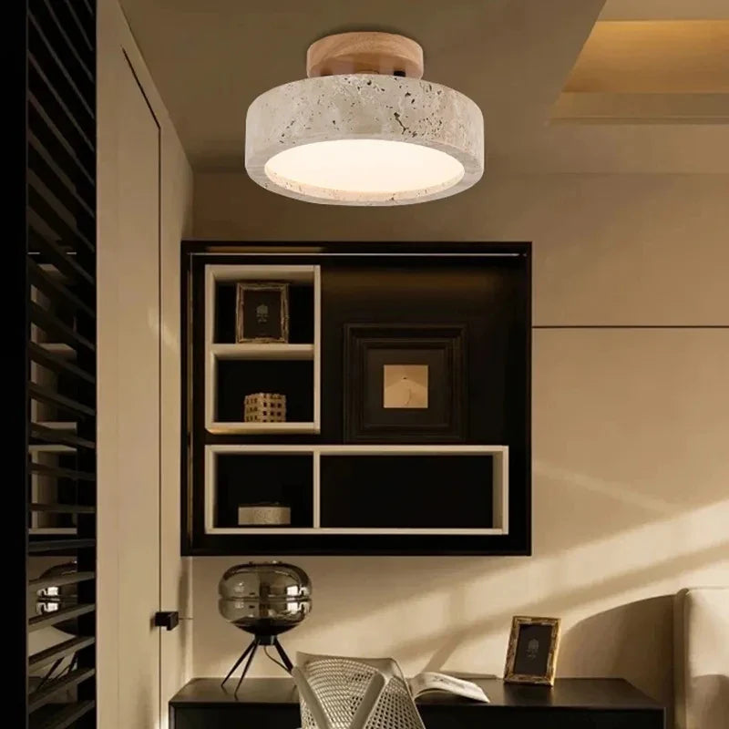 Retro Balcony LED Ceiling Lamp Dressing Room Entrance Hall Corridor Yellow Cave Stones High-end Chandelier Home Lighting Fixture