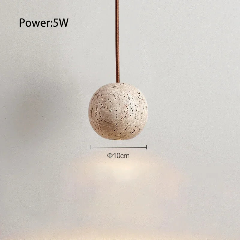 Yellow Travertine Pendant Light – Nordic LED Hanging Lamp for Bedroom & Bedside Lighting