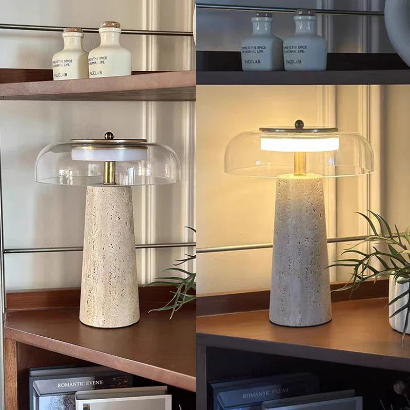 Mushroom Shaped Travertine Table Lamp Modern Natural Yellow Cave Stone Desk Lamp Indoor Decor Lighting Bedroom Living Room Study