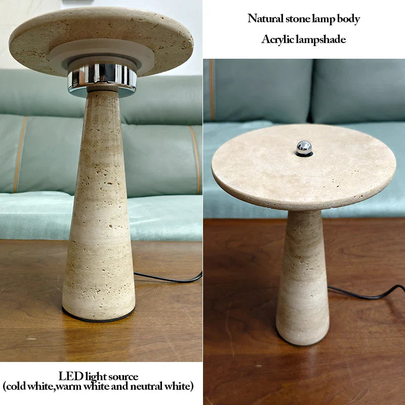 Mushroom Shaped Travertine LED Table Lamp Modern Natural Cave Stone Desk Lamp Indoor Decor Lighting Bedroom Living Room Study