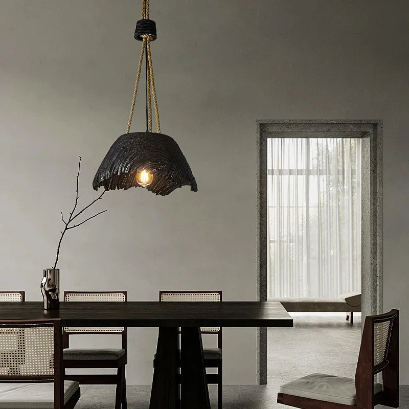 Rustic Wabi Sabi Hemp Rope Pendant Light – Vintage Hanging Lamp for Dining Room & Bar