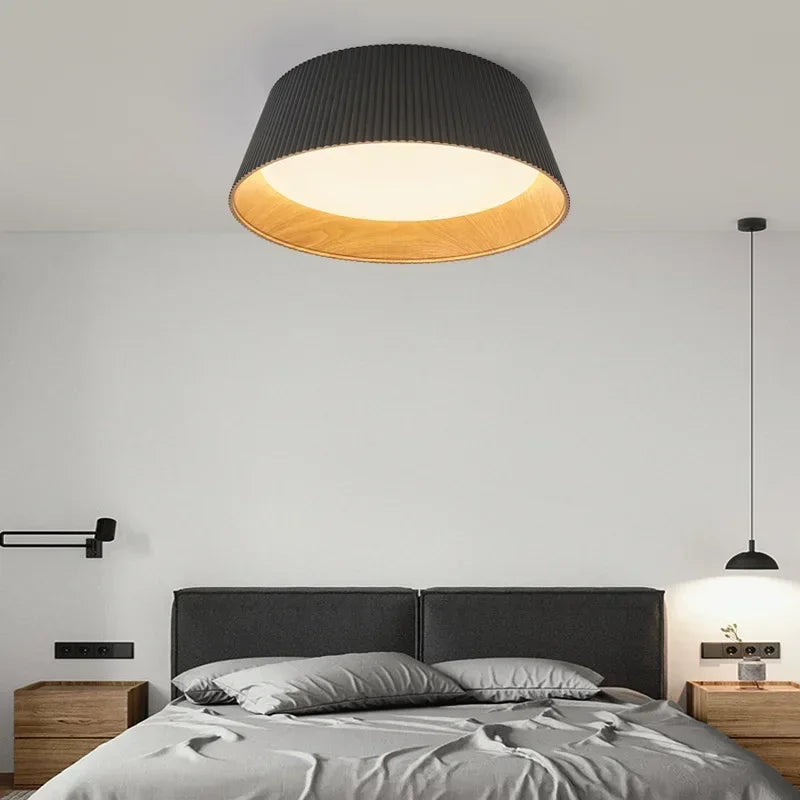 Modern Wood Grain LED Ceiling Light – Nordic Flush Mount Lamp for Bedroom & Dining Room