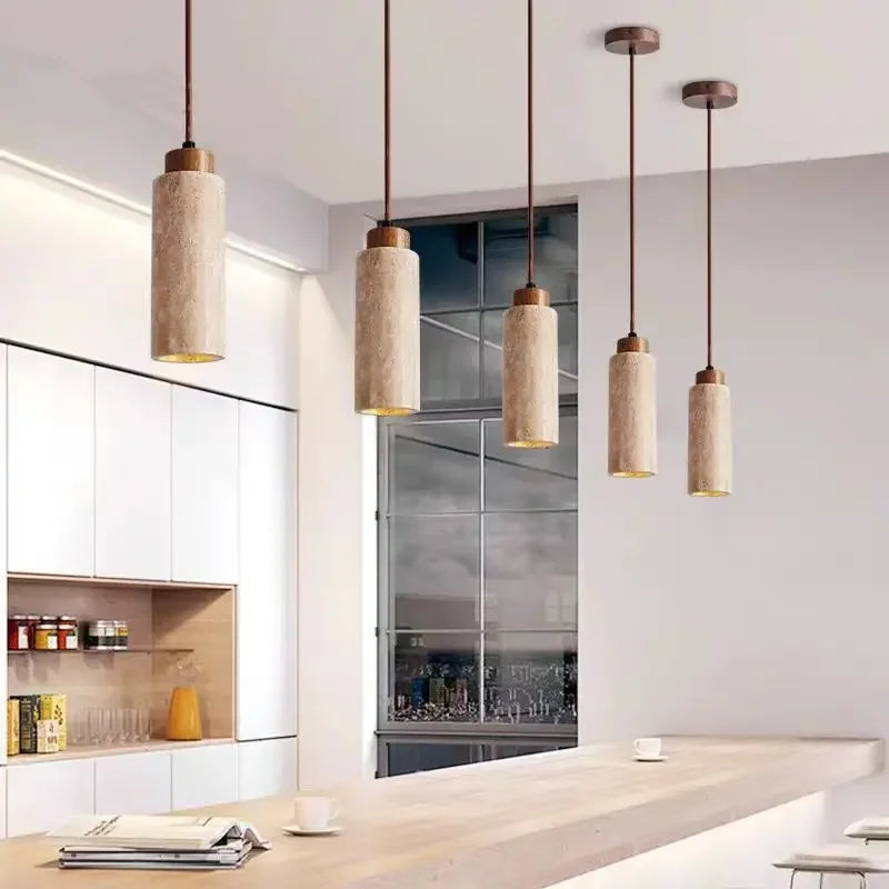 Wabi-Sabi Travertine Pendant Light – Japanese Marble Hanging Lamp