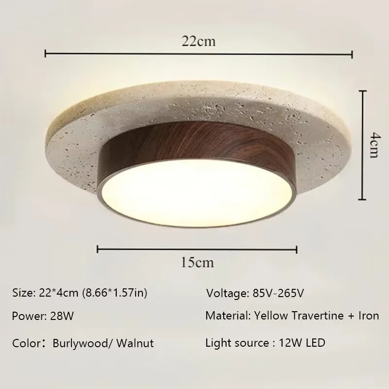 Wabi Sabi Travertine LED Ceiling Lamp Retro Cream Yellow Ceiling Light Bedroom Living Room Natural Stone Ceiling Light