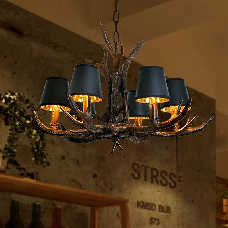 Rustic Antler Chandelier LED – Vintage Deer Horn Ceiling Light for Dining Room & Living Room