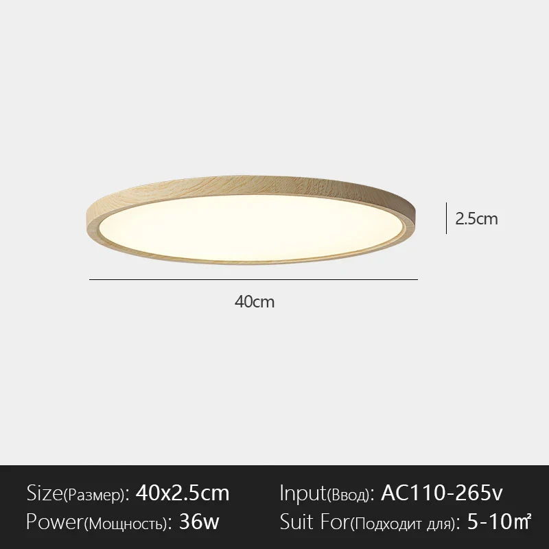 Modern LED Ceiling Light Circular Ultrathin Wood Grain Walnut Decorative Light Bedroom Dining Room Living Room Indoor Home Light