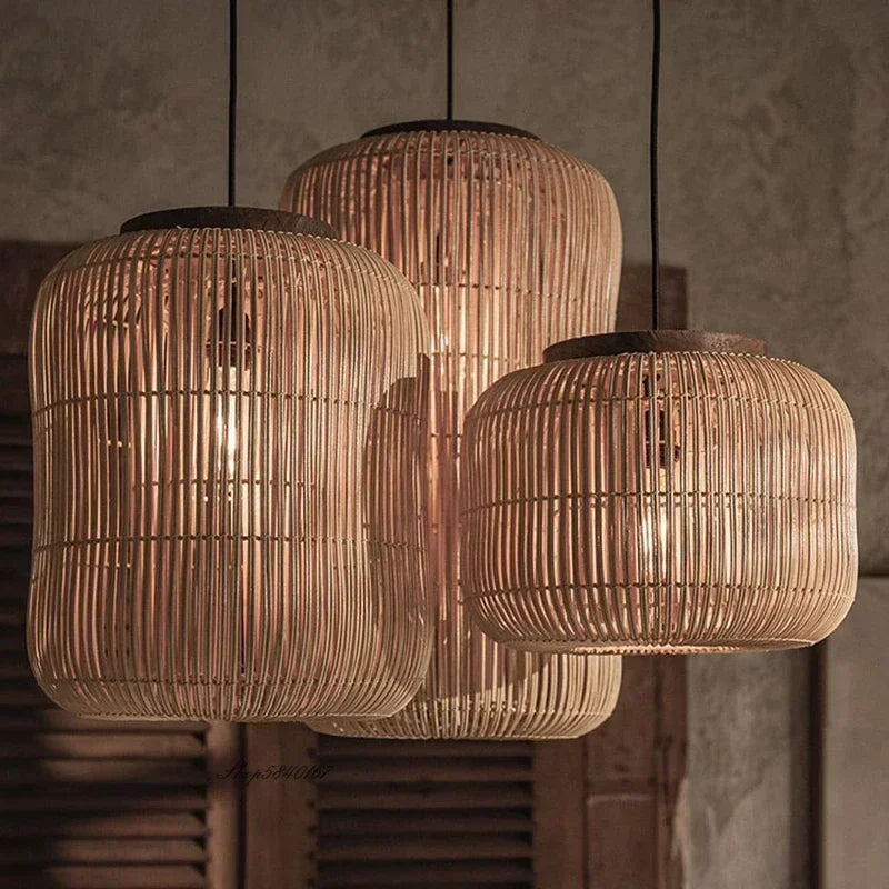 Chinese New Retro Handmade Rattan Pendant Lamp Homestay Living Room Restaurant Bedroom LED Chandelier Home Decor Light Fixtures
