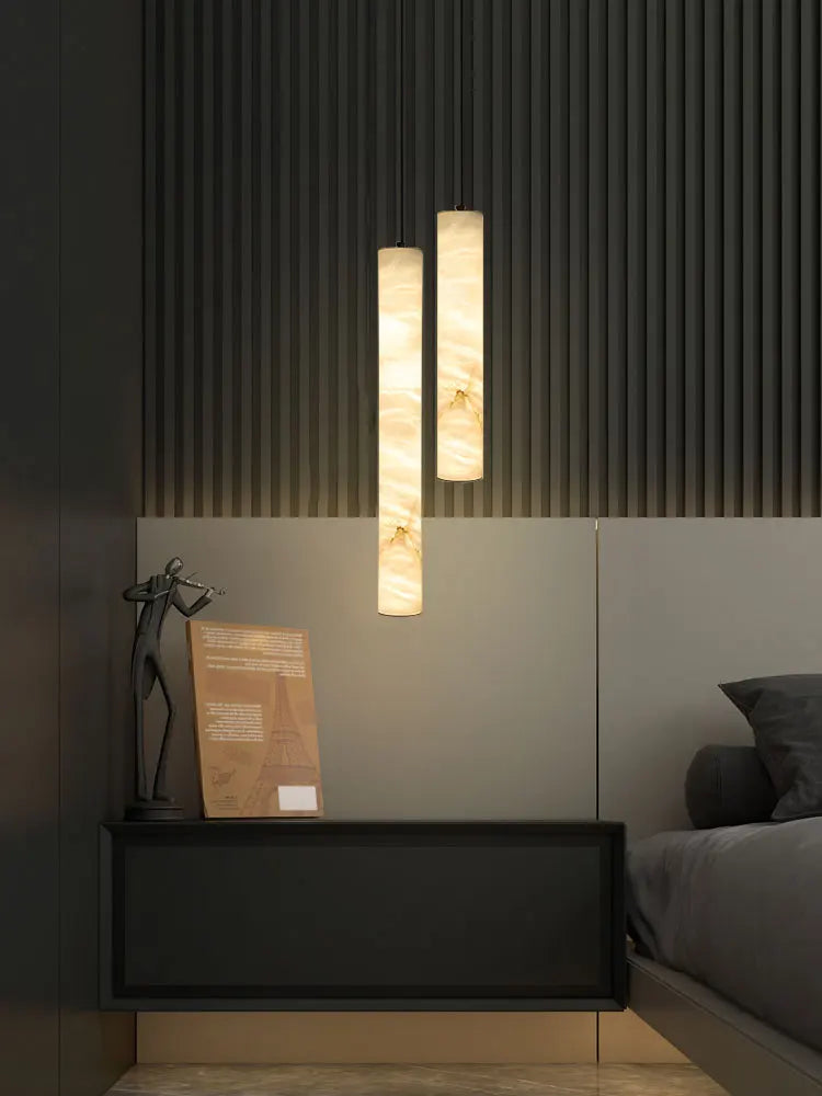 Modern Marble Tube Pendant Light – Minimalist LED Hanging Lamp for Dining Room & Kitchen Island