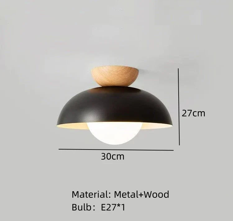 Nordic Wood & Metal Pendant Light – Modern Dome Hanging Lamp
