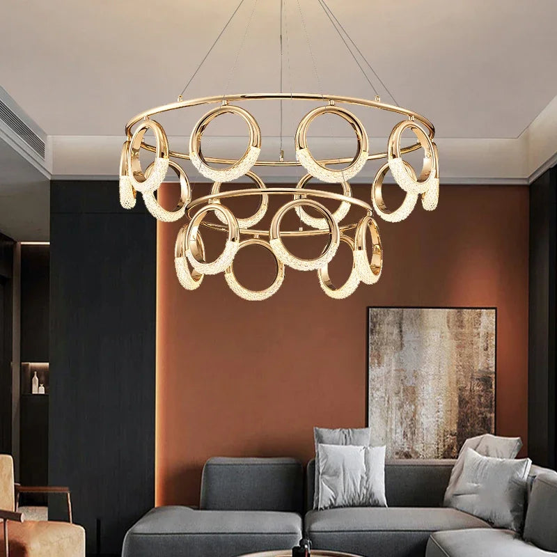 Nordic Designer Gold Ring LED Pendant Chandeliers House Decor Lighting Fixture Living Room Ceiling Hanging Lamp Circle Lustre