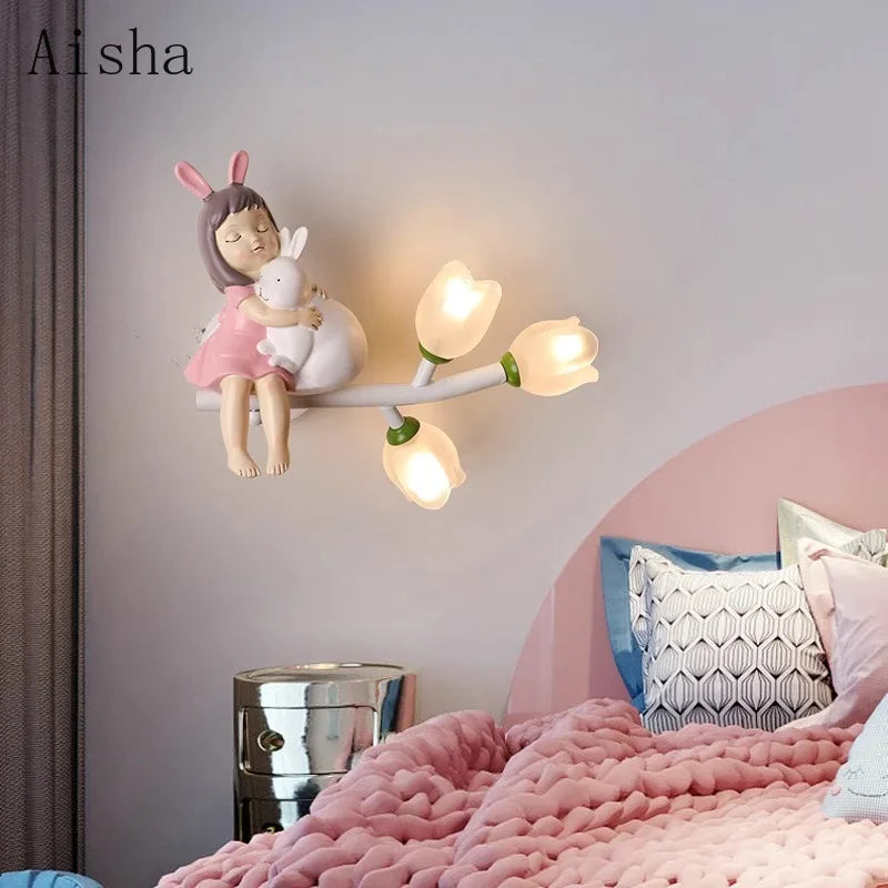 Children's Room Bedside Wall Lamp Girls' Bedroom Eye Protection Wall Light Energy-saving Modern Creative Cartoon Background Lamp