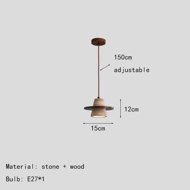 Travertine Stone Pendant Light – Japanese Minimalist Hanging Lamp for Bedroom, Dining & Cafe