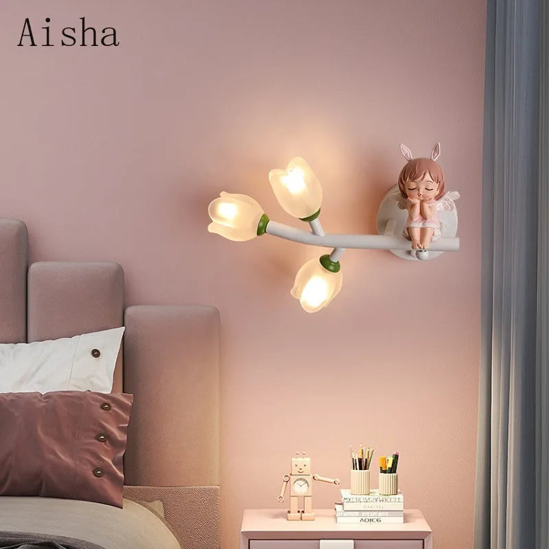 Children's Room Bedside Wall Lamp Girls' Bedroom Eye Protection Wall Light Energy-saving Modern Creative Cartoon Background Lamp