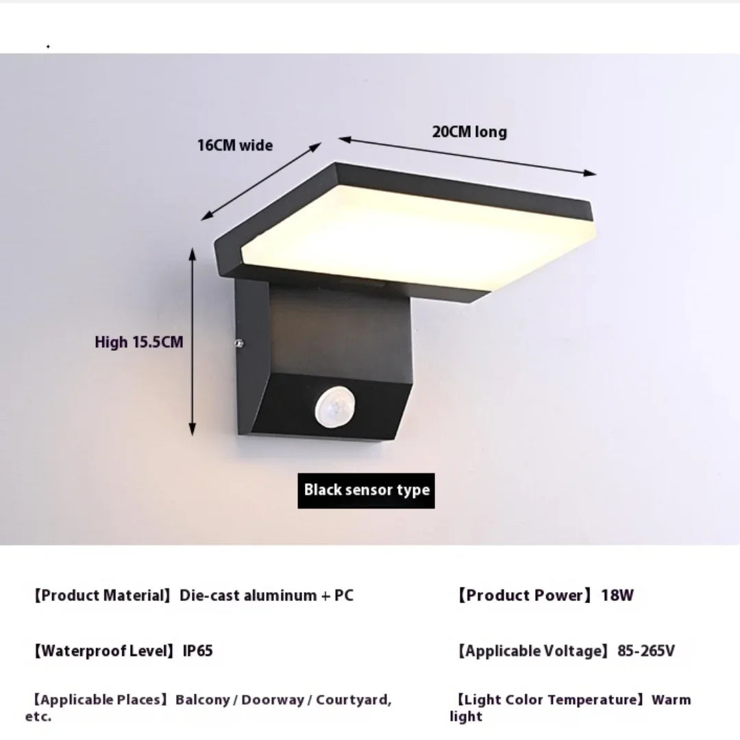 18W Motion Sensor Rotatable Outdoor Wall Lamp Waterproof Garden Courtyard Balcony Corridor Porch Light Villa Hotel Night Light