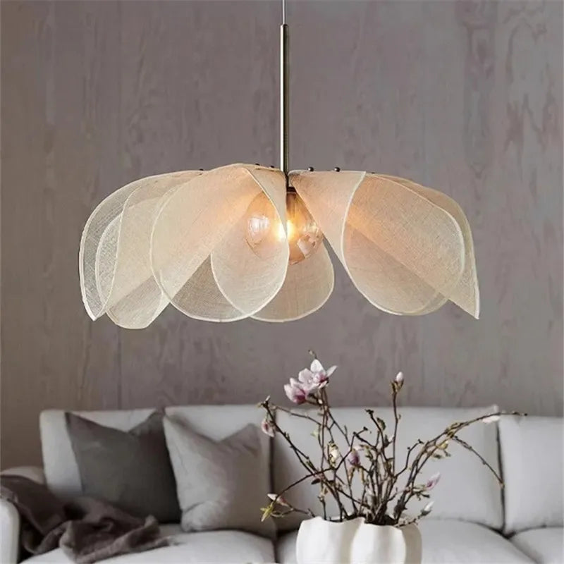 Wabi Sabi Flower Pendant Light – Nordic Fabric Petal Hanging Lamp