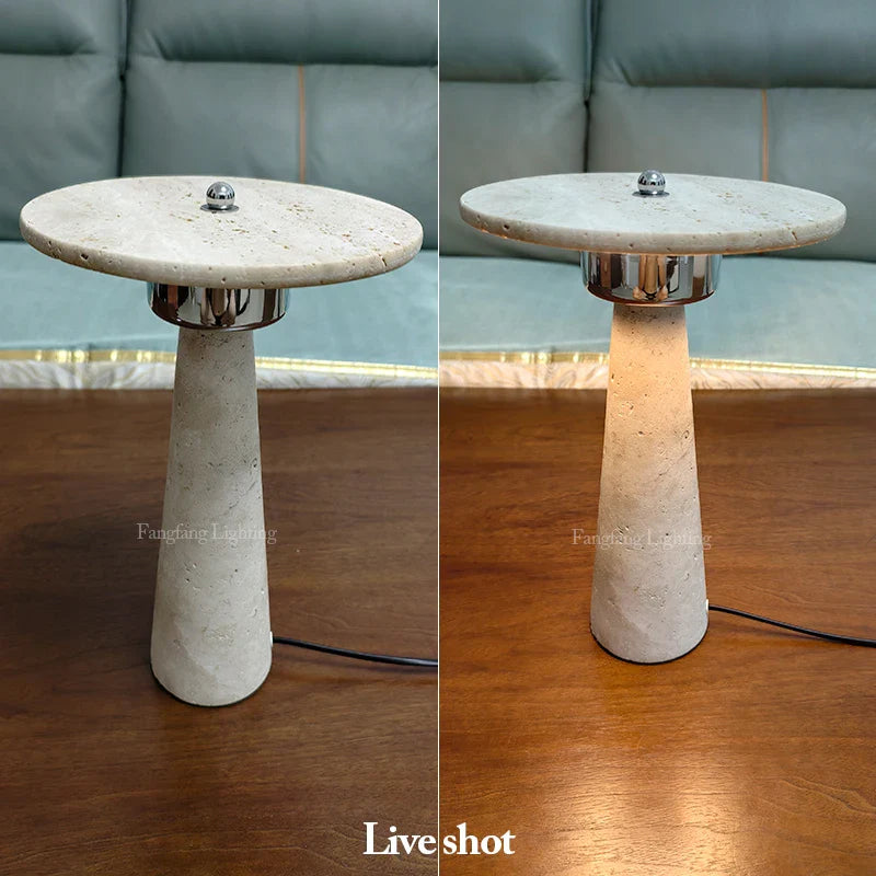 Mushroom Shaped Travertine LED Table Lamp Modern Natural Cave Stone Desk Lamp Indoor Decor Lighting Bedroom Living Room Study