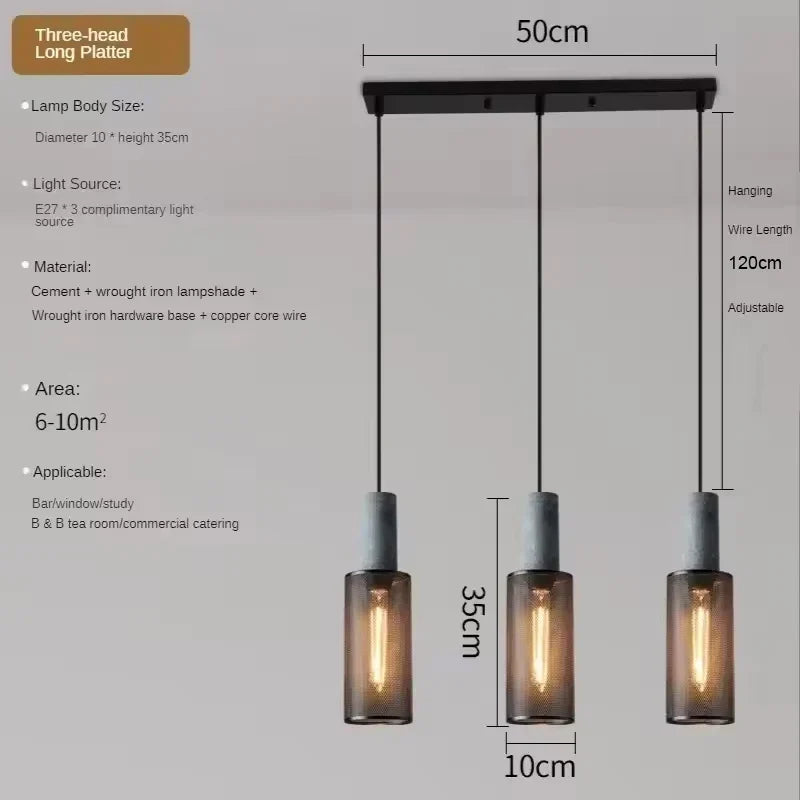 Industrial Mesh Pendant Light – Cement & Metal Hanging Ceiling Lamp