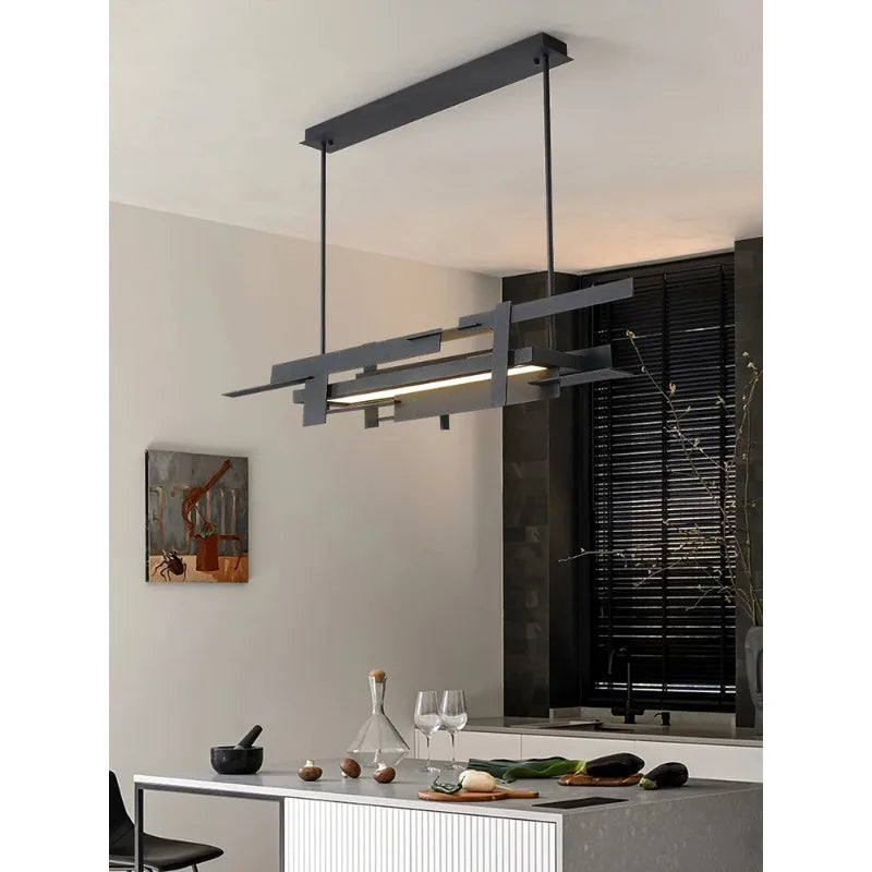 Modern Geometric Chandelier – Minimalist LED Pendant Light for Dining Room