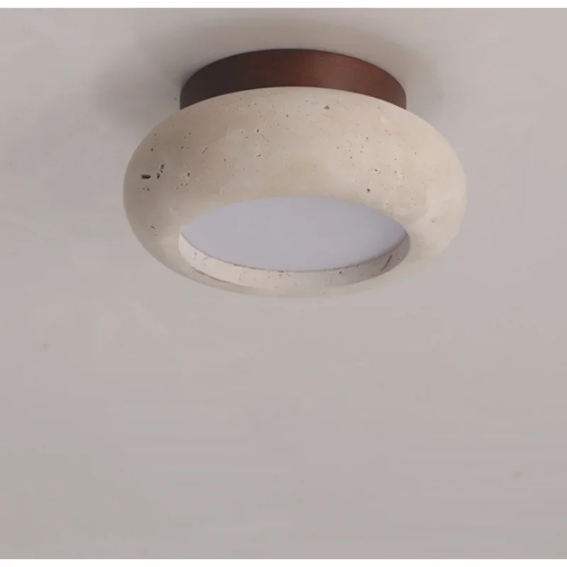IWHD Wood Canopy LED Ceiling Light Fixture Nordic Modern Simple Ellipse Natural Yellow Travertine Ceiling Lamp Lamparas De Techo
