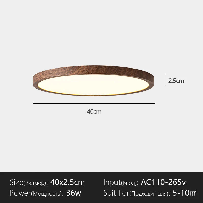 Modern LED Ceiling Light Circular Ultrathin Wood Grain Walnut Decorative Light Bedroom Dining Room Living Room Indoor Home Light