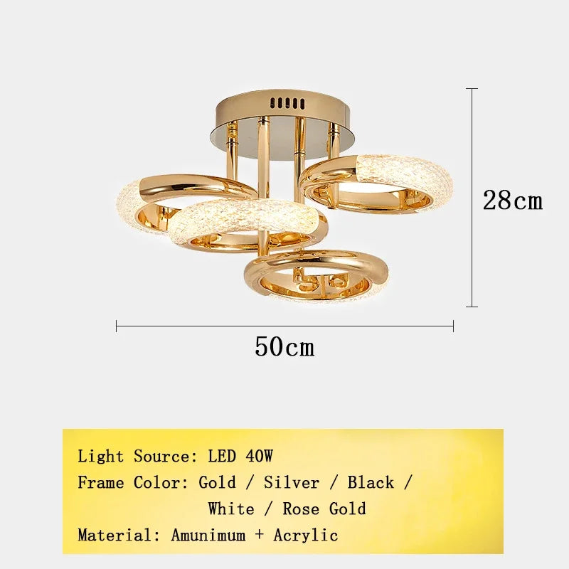Nordic Designer Gold Ring LED Pendant Chandeliers House Decor Lighting Fixture Living Room Ceiling Hanging Lamp Circle Lustre