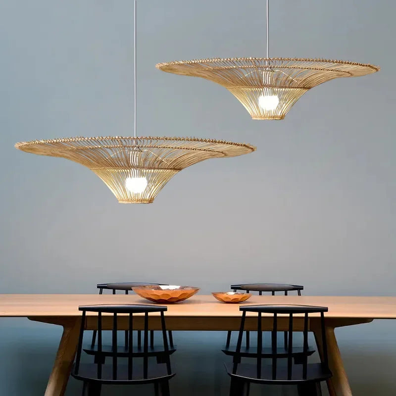 Handmade Rattan Weaving Creative Led Chandelier Restaurant Bar Chinese Tea Room Homestay Bedroom Pendant Lamp Art Decor Lighting