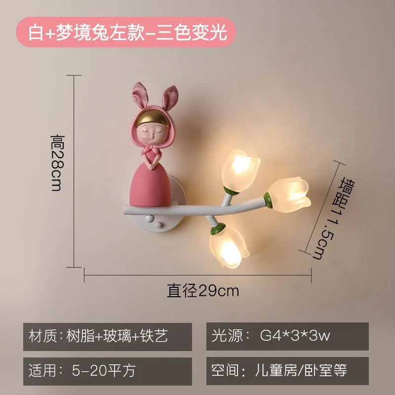 Children's Room Bedside Wall Lamp Girls' Bedroom Eye Protection Wall Light Energy-saving Modern Creative Cartoon Background Lamp