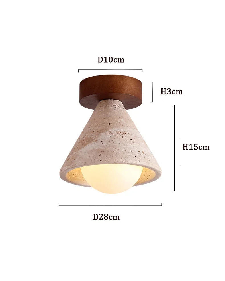 Wabi-Sabi Travertine Ceiling Light – Modern Nordic Stone LED Lamp for Bedroom & Hallway
