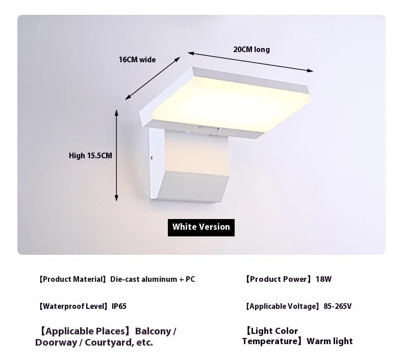 18W Motion Sensor Rotatable Outdoor Wall Lamp Waterproof Garden Courtyard Balcony Corridor Porch Light Villa Hotel Night Light