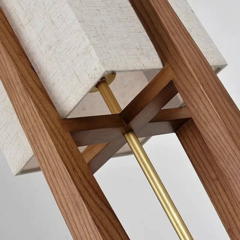 Japanese Style Wooden Floor Lamp – Minimalist Fabric Shade Light