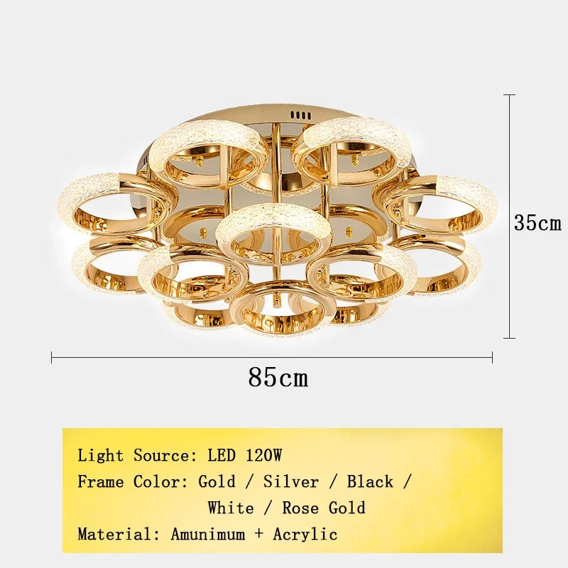 Nordic Designer Gold Ring LED Pendant Chandeliers House Decor Lighting Fixture Living Room Ceiling Hanging Lamp Circle Lustre
