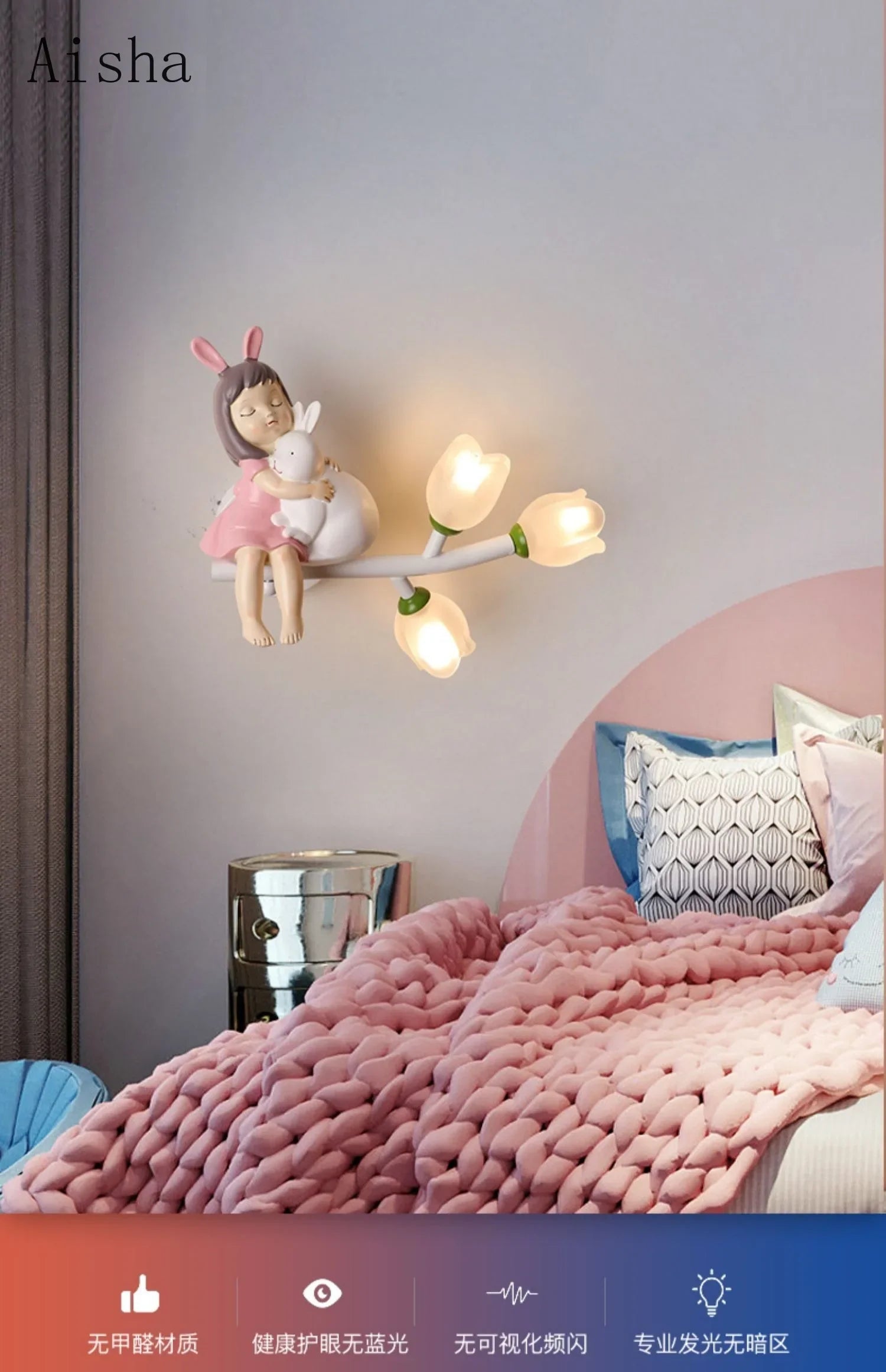 Children's Room Bedside Wall Lamp Girls' Bedroom Eye Protection Wall Light Energy-saving Modern Creative Cartoon Background Lamp