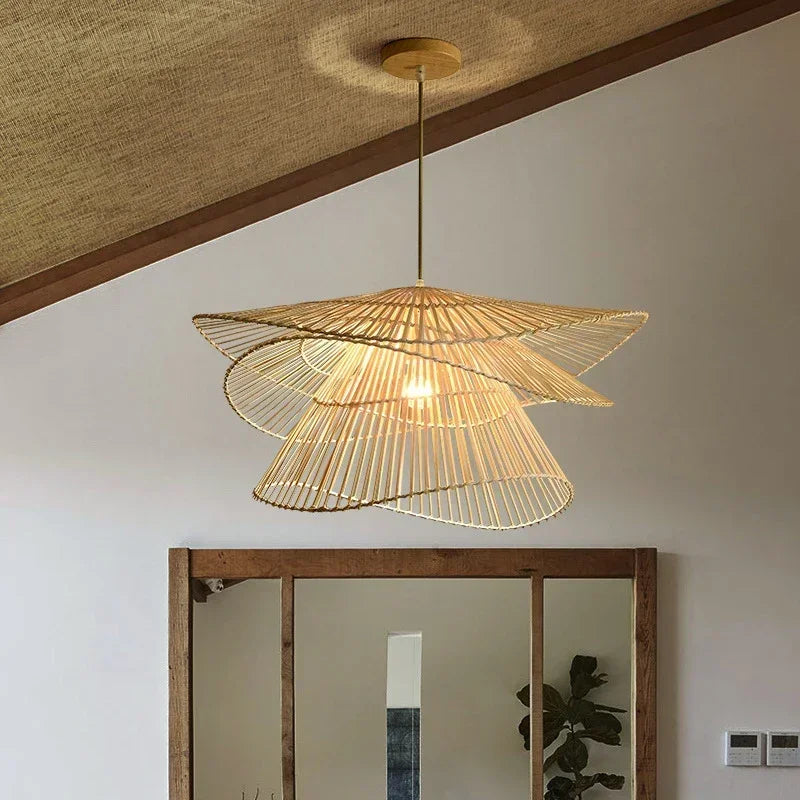 Modern Handmade Rattan Chandelier Creative Multi Story Restaurant Living Room Pendant Lamp Decor Bamboo Woven Lighting Fixtures
