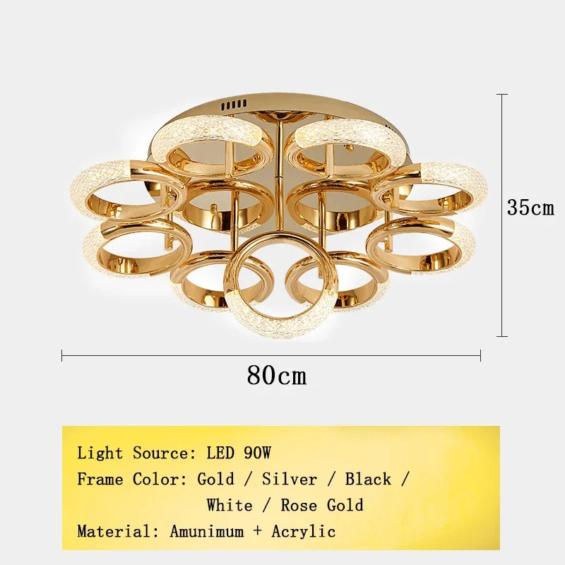 Nordic Designer Gold Ring LED Pendant Chandeliers House Decor Lighting Fixture Living Room Ceiling Hanging Lamp Circle Lustre