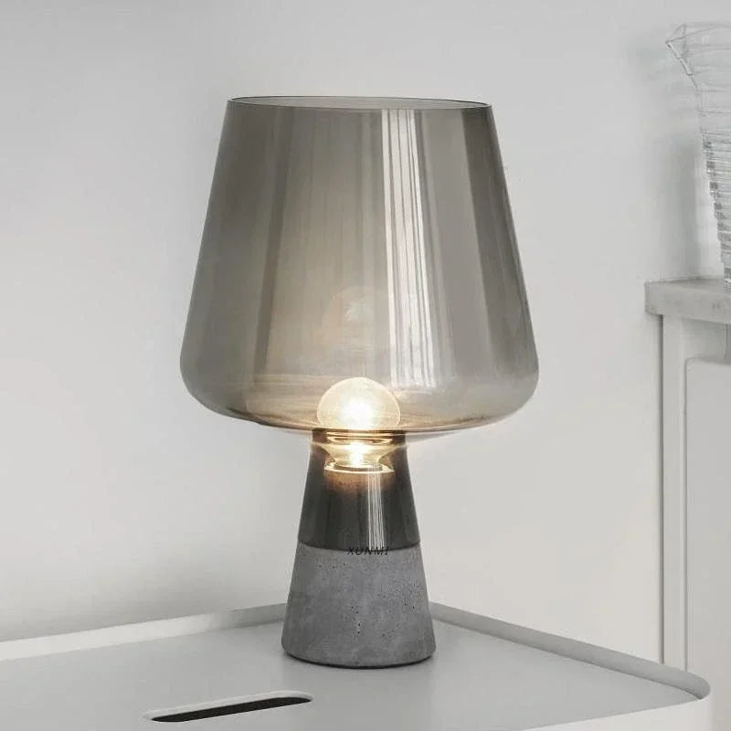 Modern Minimalist Cement Desk Lamp – LED Bedside Table Lamp with Grey Glass Shade