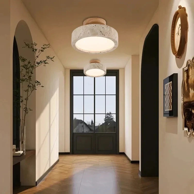 Retro Balcony LED Ceiling Lamp Dressing Room Entrance Hall Corridor Yellow Cave Stones High-end Chandelier Home Lighting Fixture